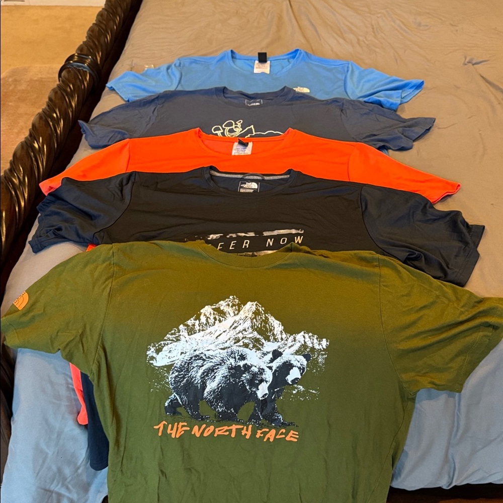 The North Face T-Shirt Collection in Green, Black, Orange, and Blue